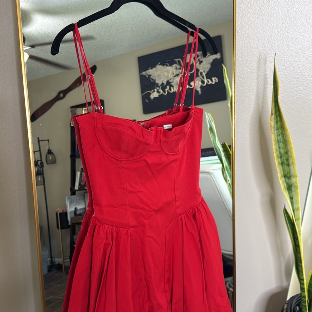 HOUSE OF CB 'Samaria' Red Gathered Midi Dress NWOT - Picture 6 of 8